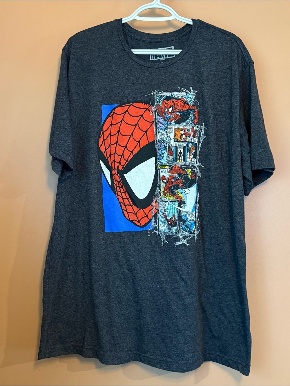 Marvel Spider-Man Mens XL Gray Comic Book Graphic Superhero T Shirt